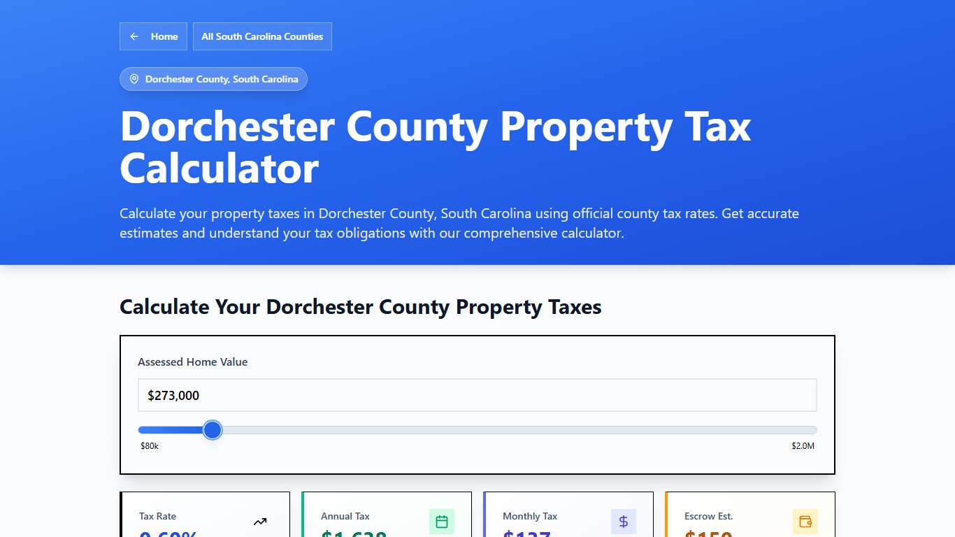 Dorchester County, SC Property Tax Calculator 2025-2026